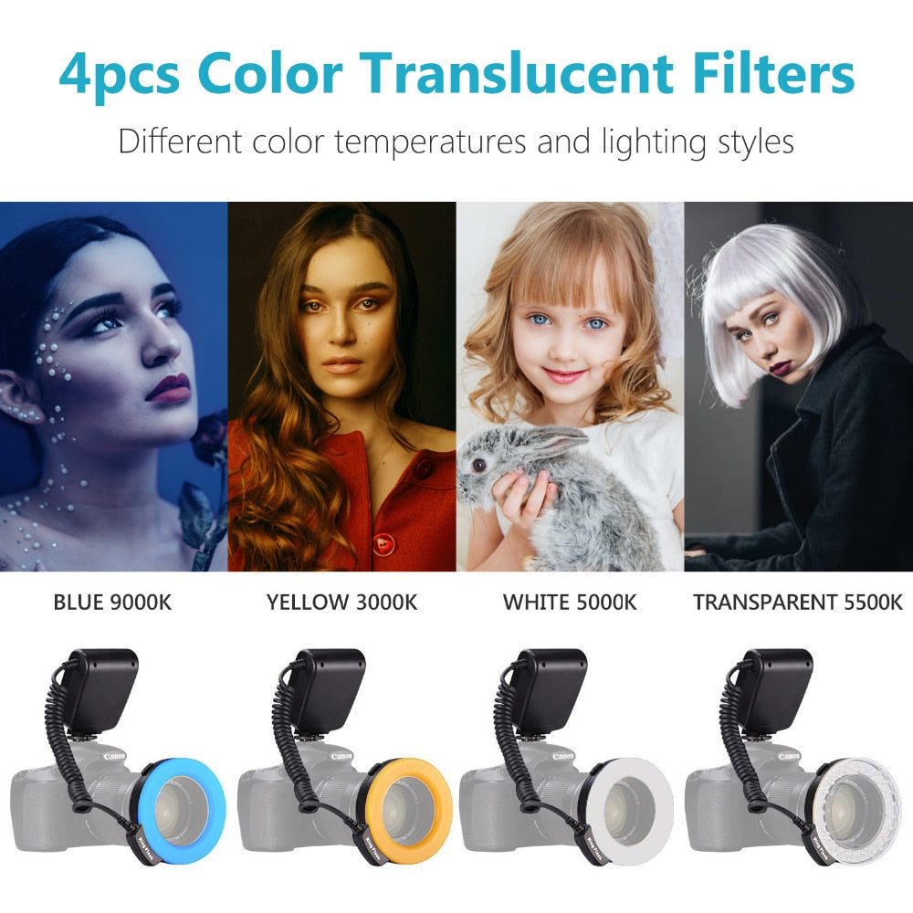 48 LED Macro Ring Flash with 8 Adapter Rings for DSLR
