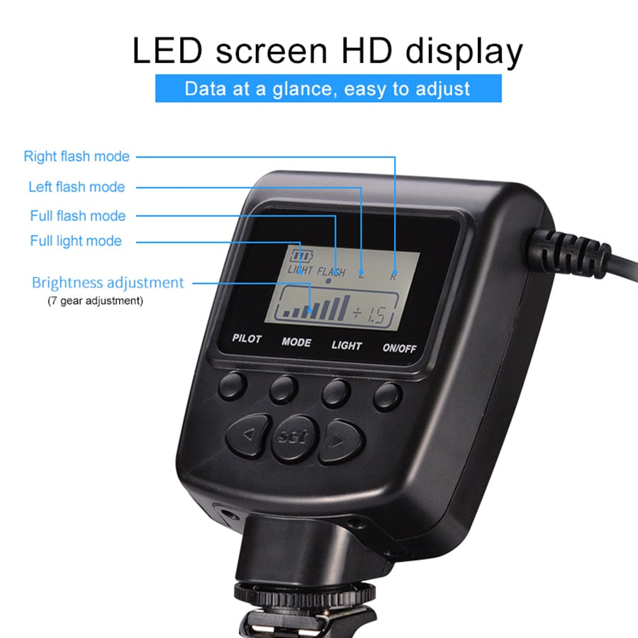 48 LED Macro Ring Flash with 8 Adapter Rings for DSLR