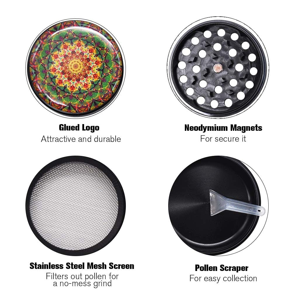 Mandala Aluminum Herb Grinder 50mm with Magnets & Mesh