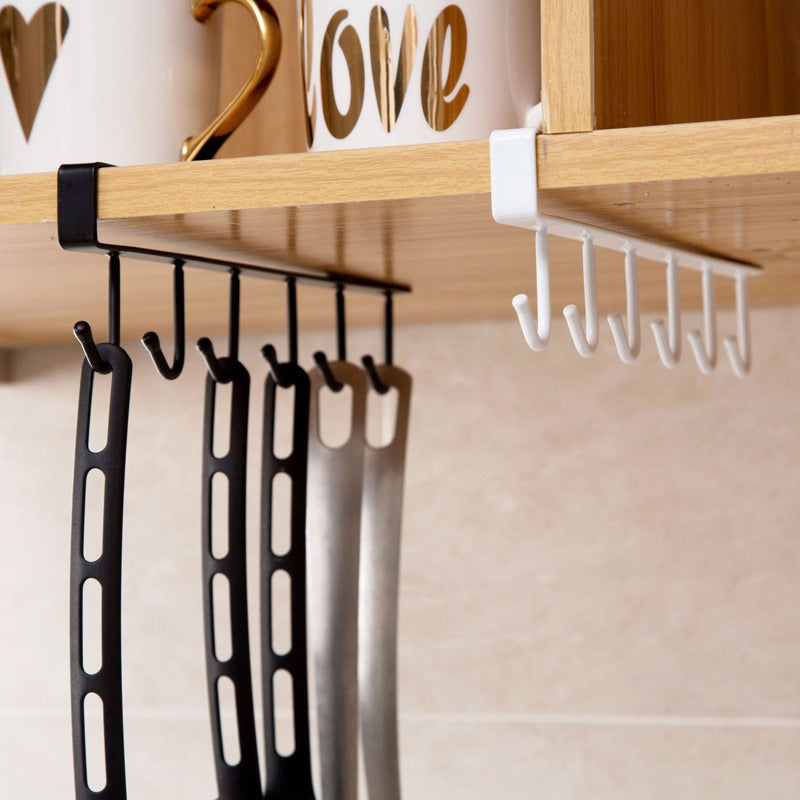 Under Cabinet Kitchen Hooks: Six-Hook Matte Black Rail