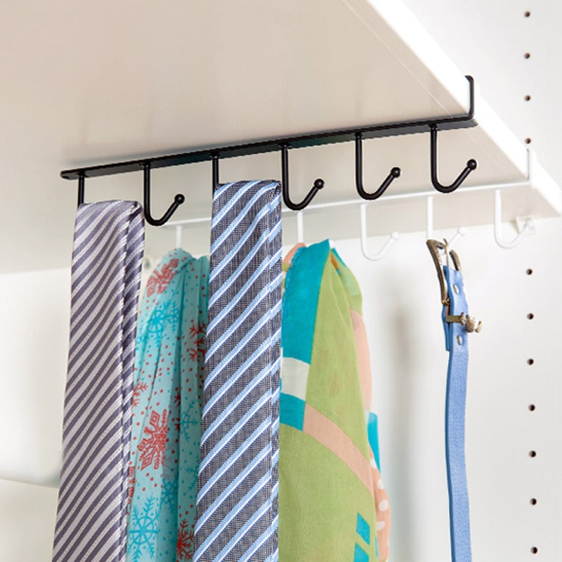 Under Cabinet Kitchen Hooks: Six-Hook Matte Black Rail