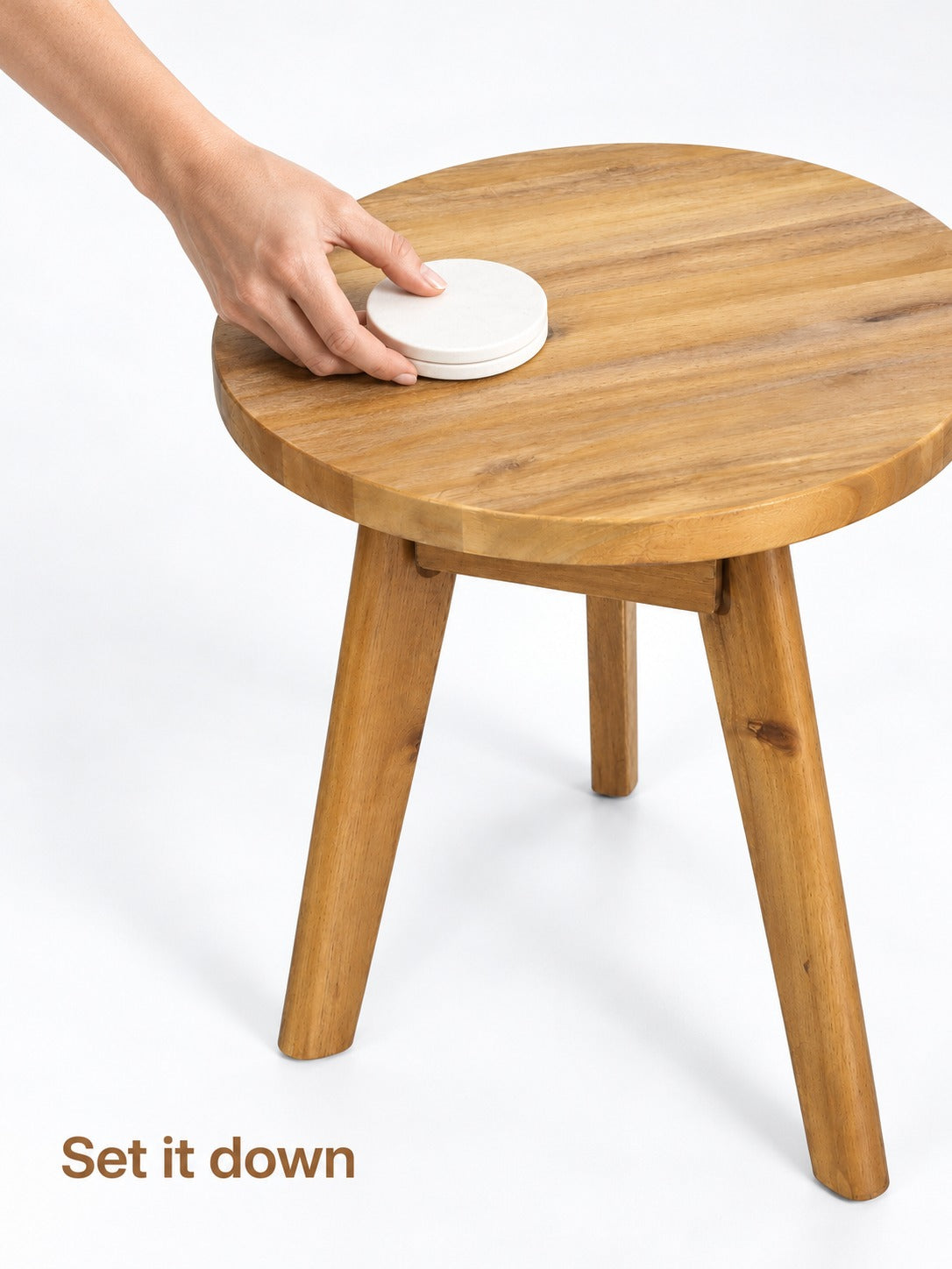 Round Wooden Side Table for Sofa, Compact Design