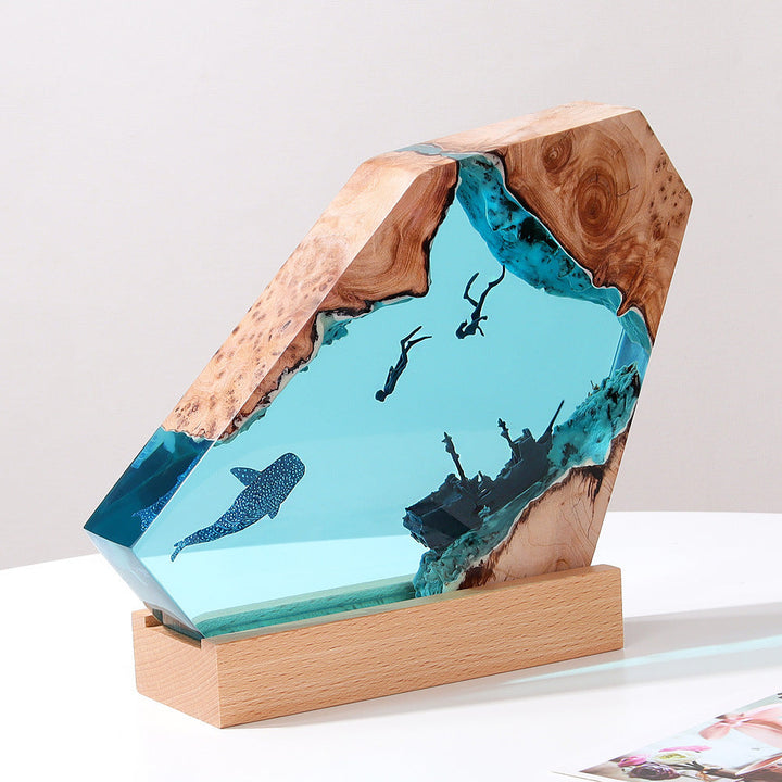 Ocean Resin Desk Lamp Holder with Blue Ambient Light