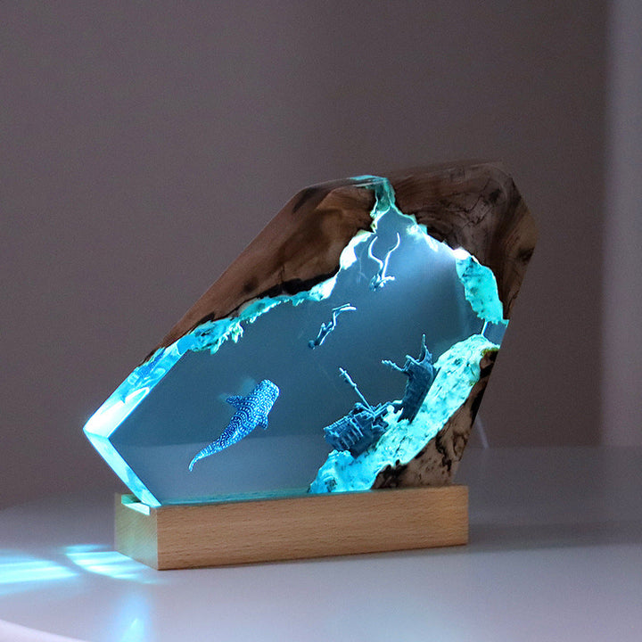 Ocean Resin Desk Lamp Holder with Blue Ambient Light