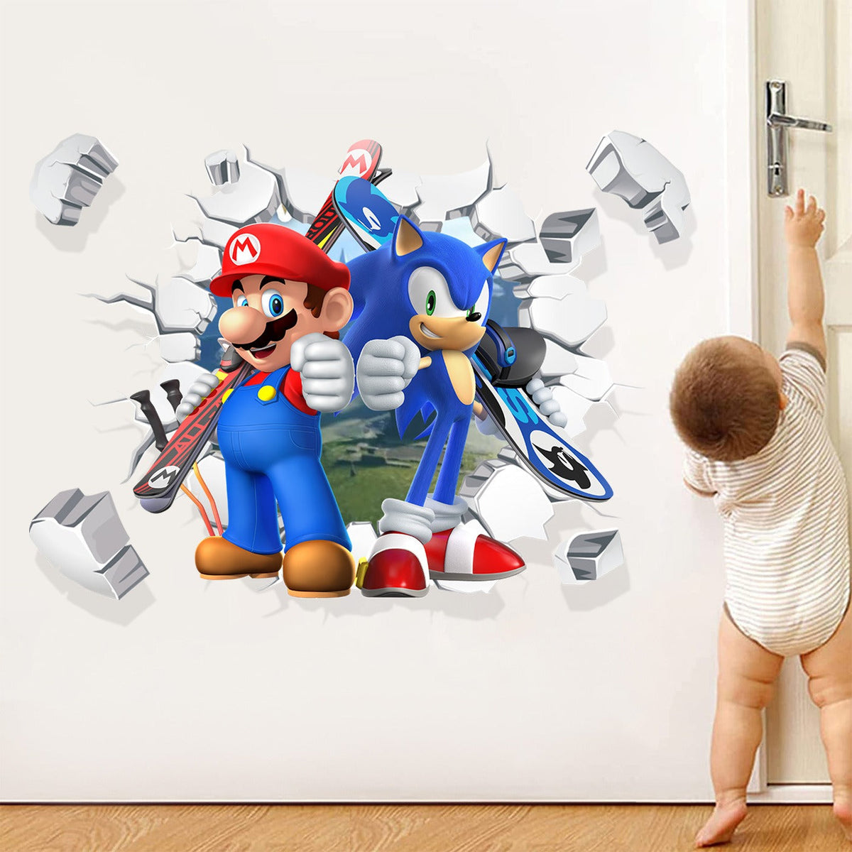 Mario Wall Sticker 3D Broken Wall Decal for Kids Room