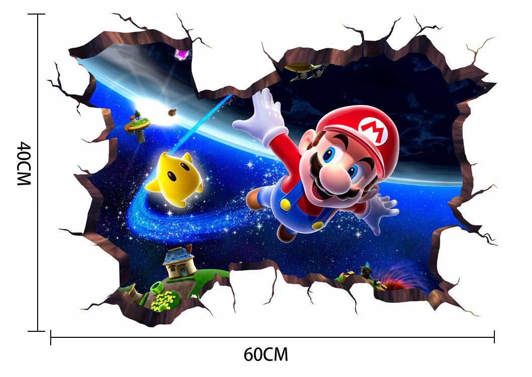 Mario Wall Sticker 3D Broken Wall Decal for Kids Room