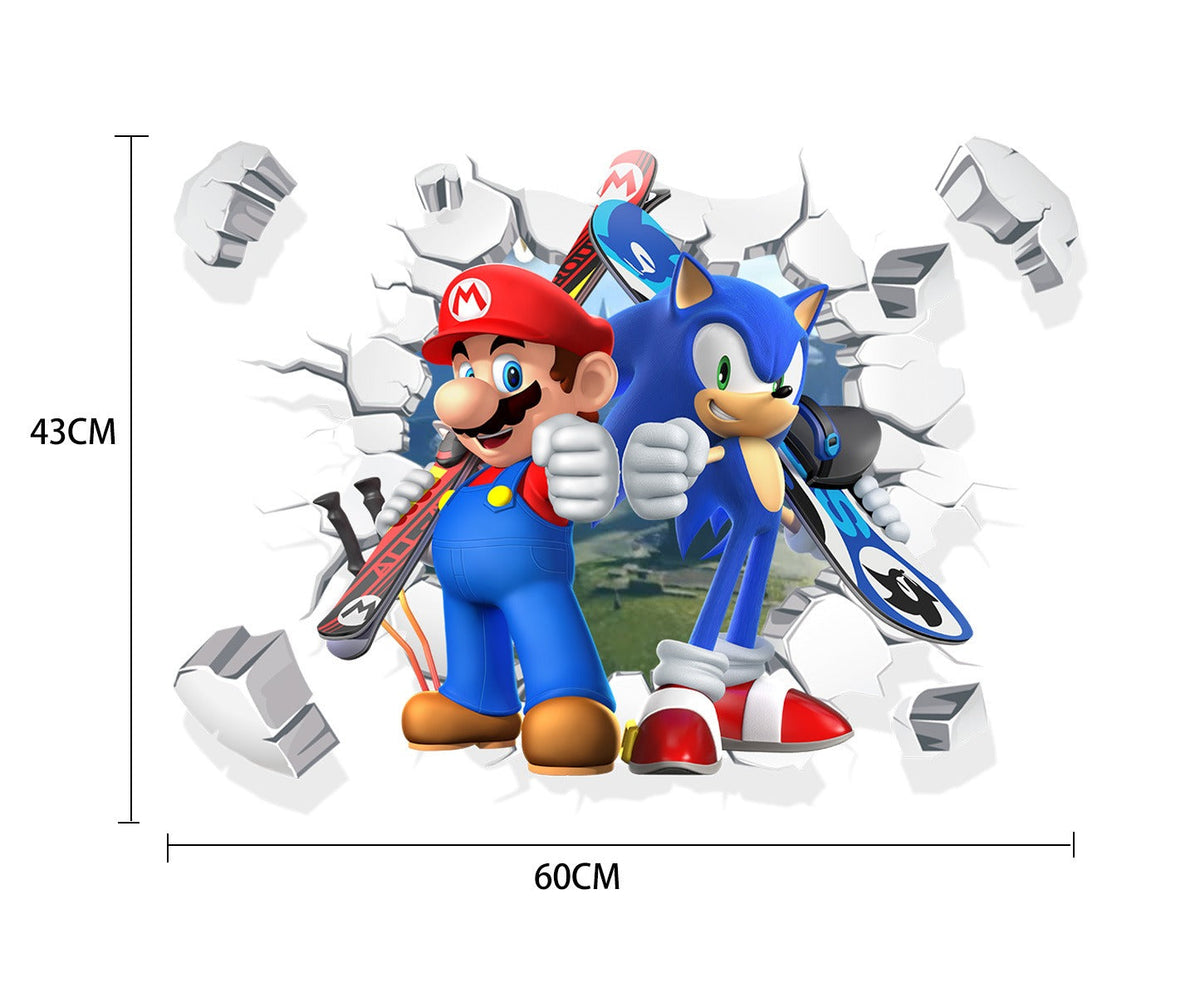 Mario Wall Sticker 3D Broken Wall Decal for Kids Room