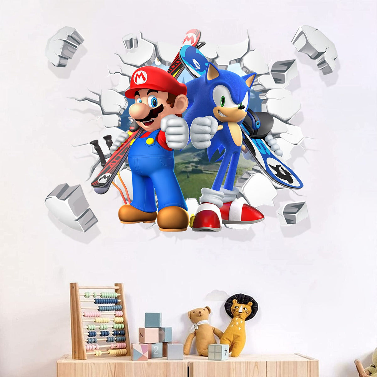 Mario Wall Sticker 3D Broken Wall Decal for Kids Room