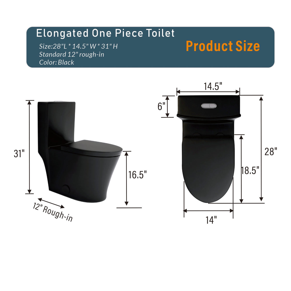 Matte Black Dual Flush Toilet With Water-Saving Design