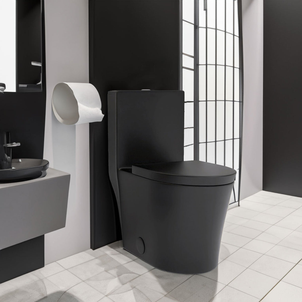 Matte Black Dual Flush Toilet With Water-Saving Design