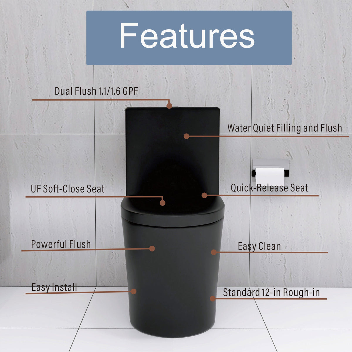 Matte Black Dual Flush Toilet With Water-Saving Design