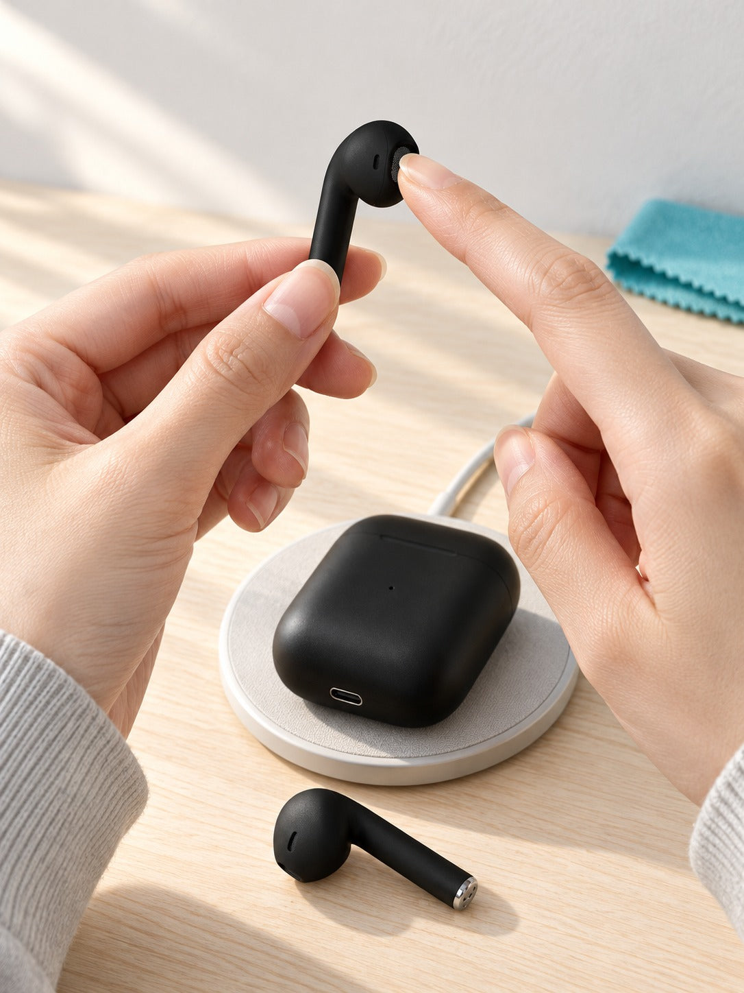 Matte Black True Wireless Earbuds with Qi Charging