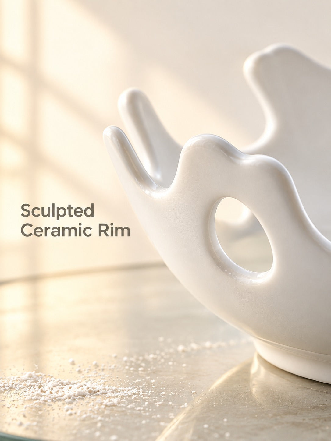 Matte White Ceramic Serving Bowl with Sculpted Rim