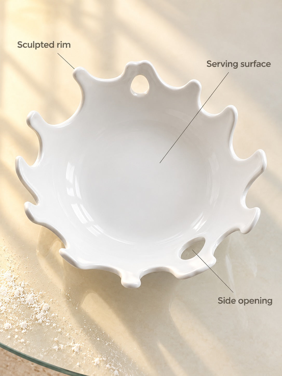 Matte White Ceramic Serving Bowl with Sculpted Rim