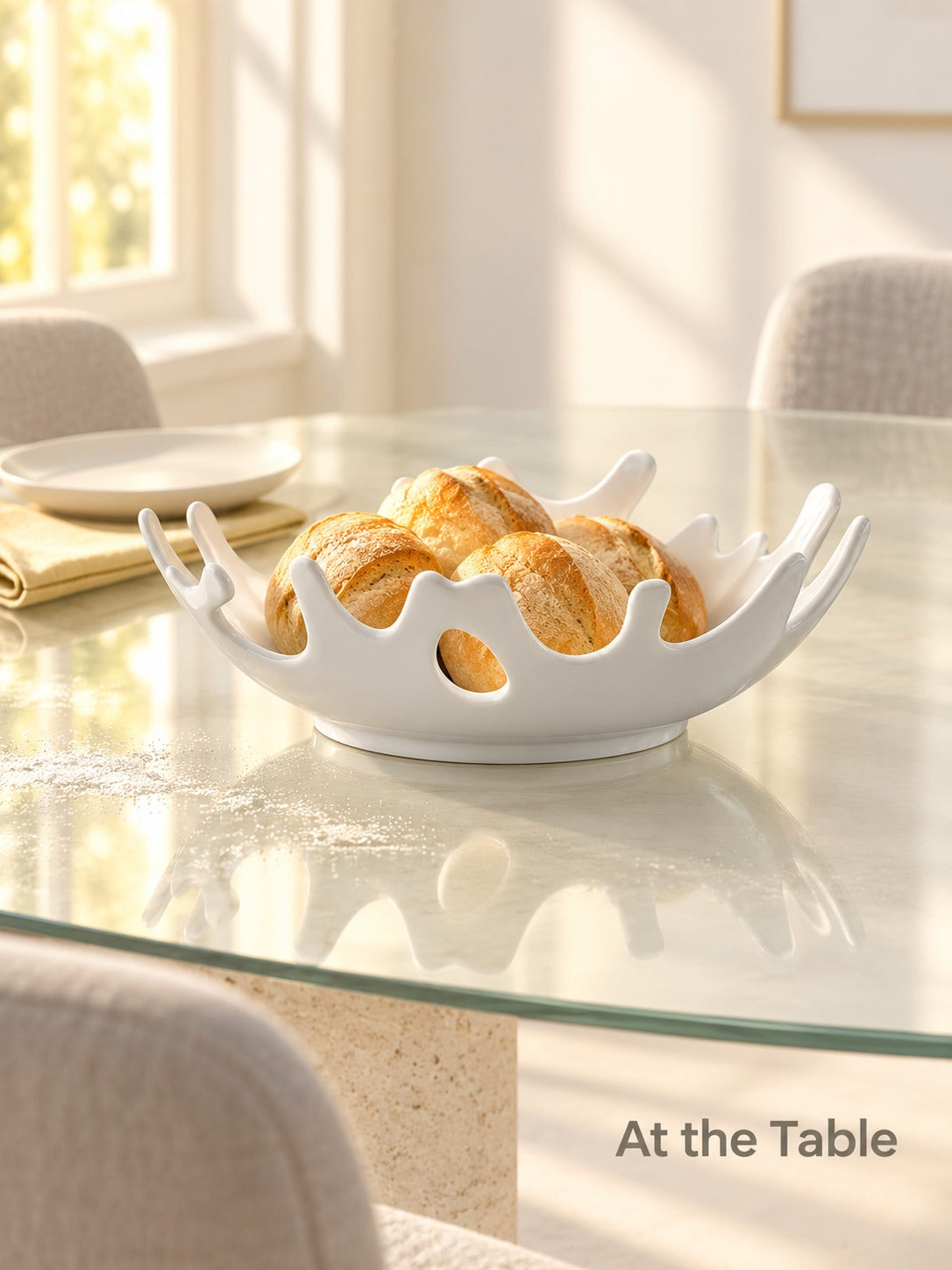 Matte White Ceramic Serving Bowl with Sculpted Rim