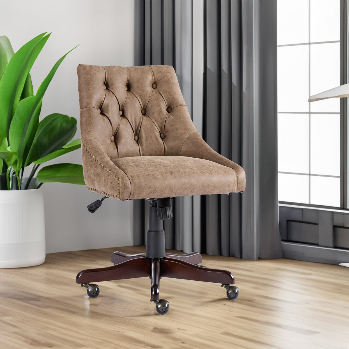 Vintage Tufted Office Chair with Height & Tilt Adjustment