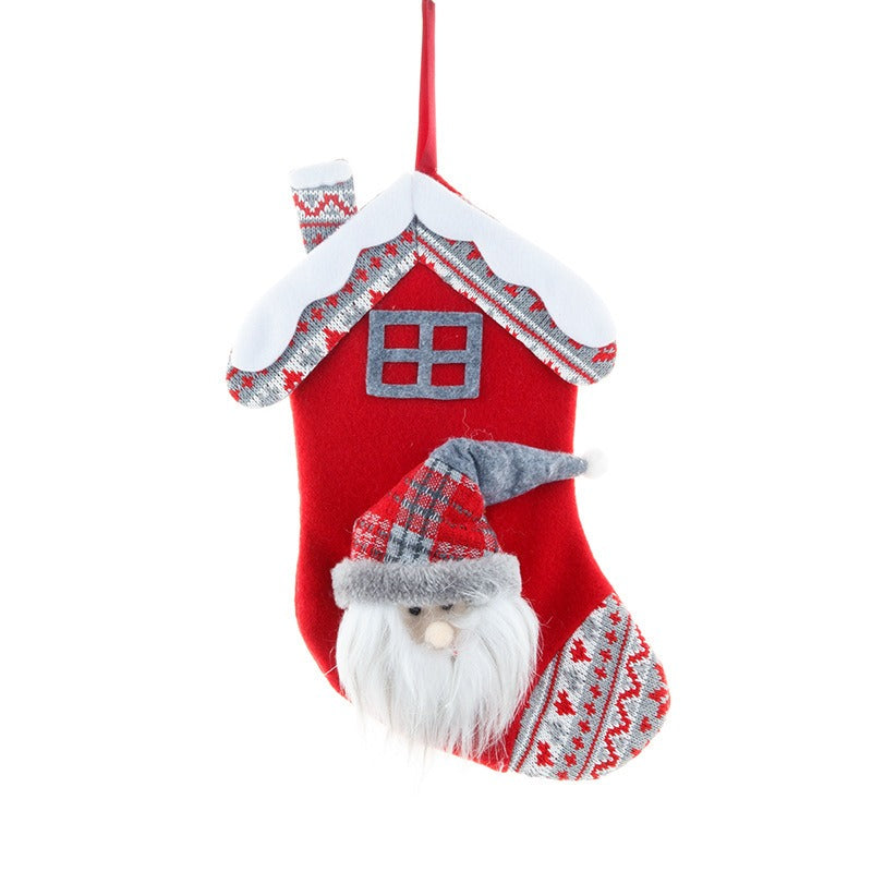 Christmas House Stockings With Santa & Snowman Charm