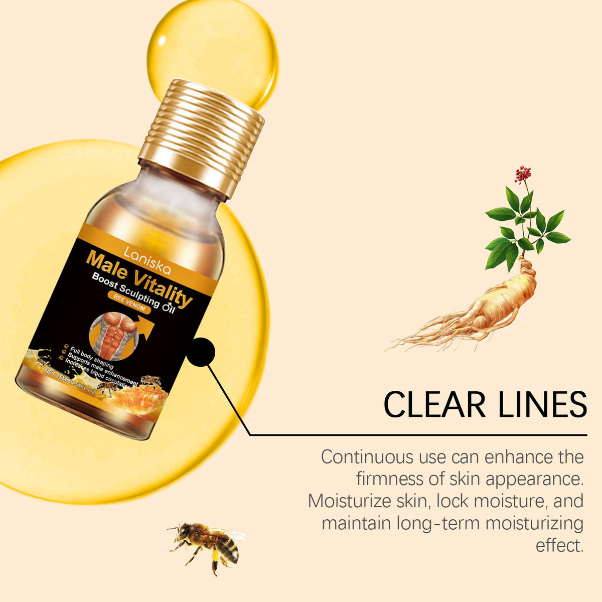 Men's Chest and Abdomen Firming Massage Oil, 15ml Bottle