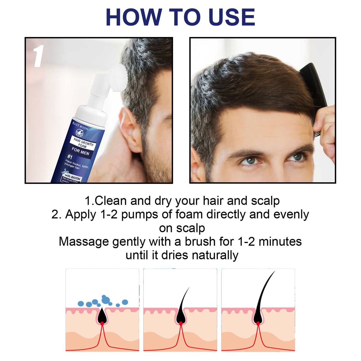 Men's Hair Growth Foam with Biotin for Thicker Hair