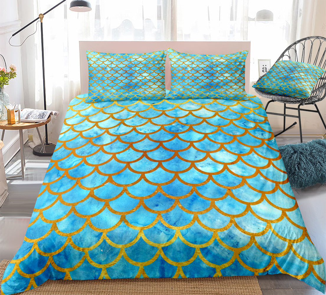 Mermaid Fish Scale Full-Size Duvet Cover Bedding Set