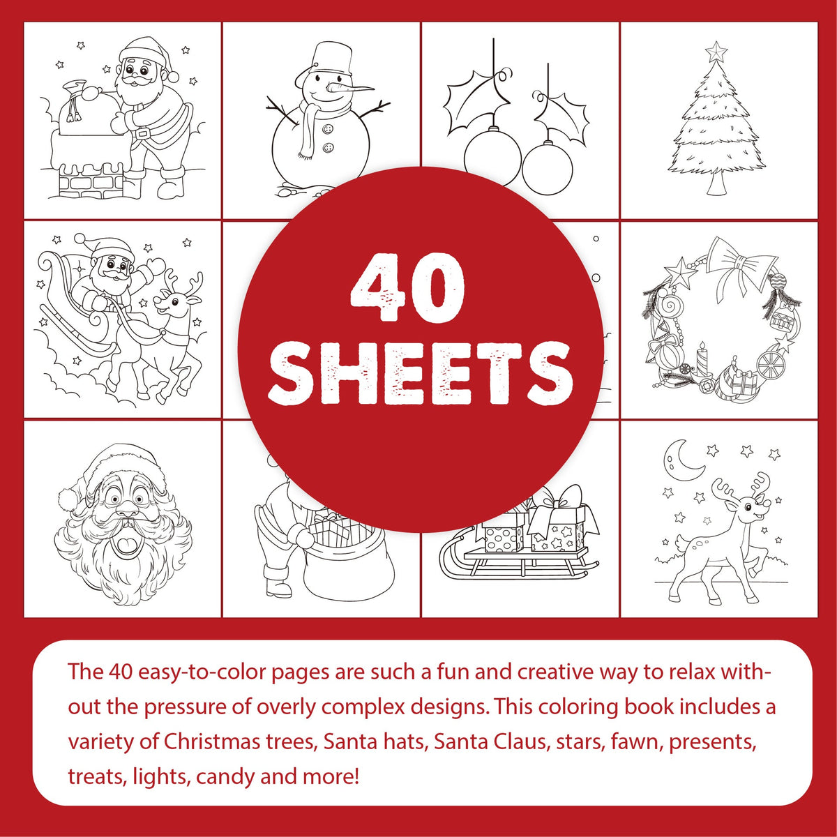 Christmas Coloring Book for Kids: 40 Bold Easy Sheets