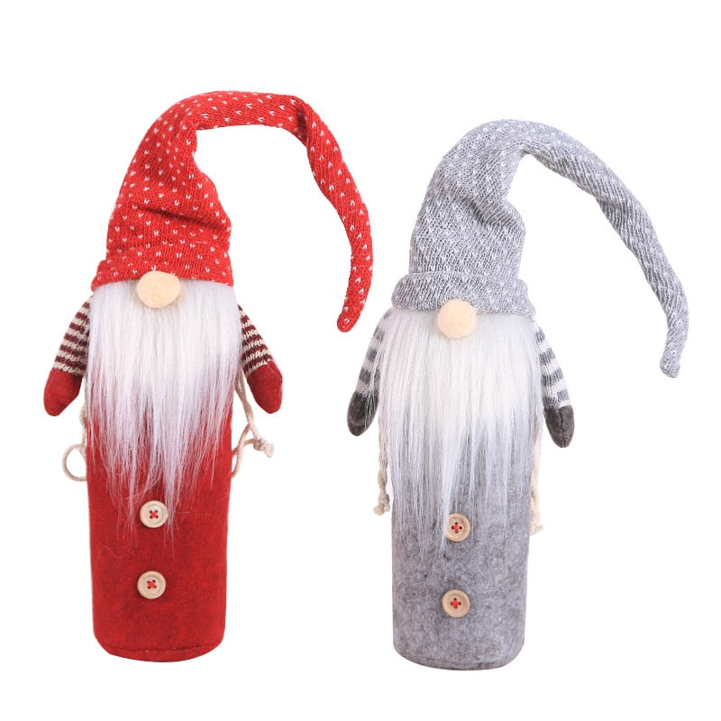 Christmas Wine Bottle Covers Santa Snowman Set of 2