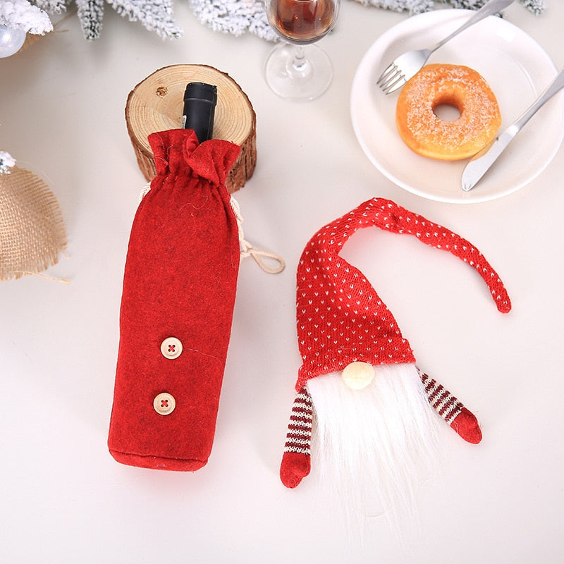Christmas Wine Bottle Covers Santa Snowman Set of 2
