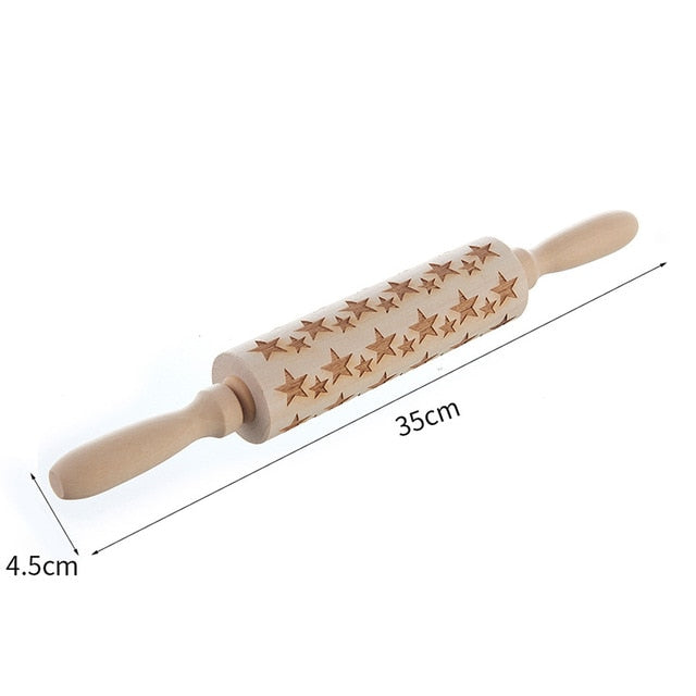 Wooden Christmas Rolling Pin for Embossed Cookie Dough