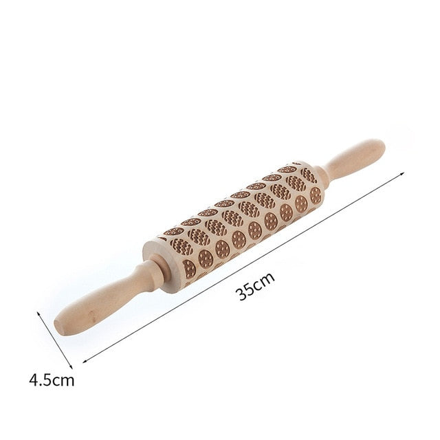 Wooden Christmas Rolling Pin for Embossed Cookie Dough