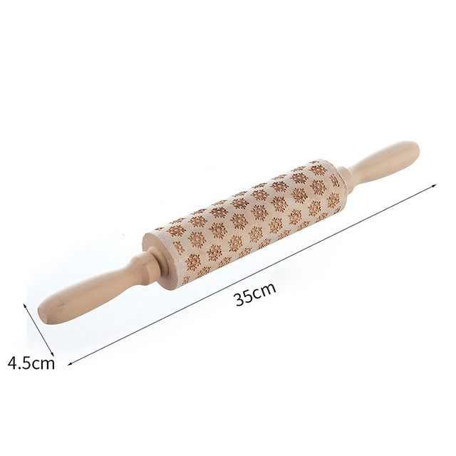Wooden Christmas Rolling Pin for Embossed Cookie Dough