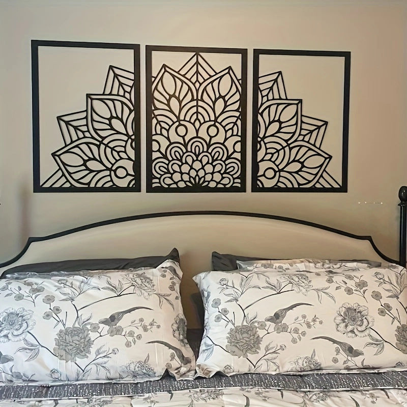 Metal Wall Art Three-Panel Floral Home Decor Statement