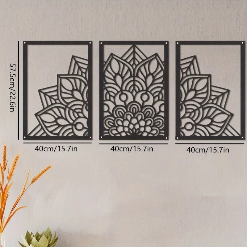 Metal Wall Art Three-Panel Floral Home Decor Statement