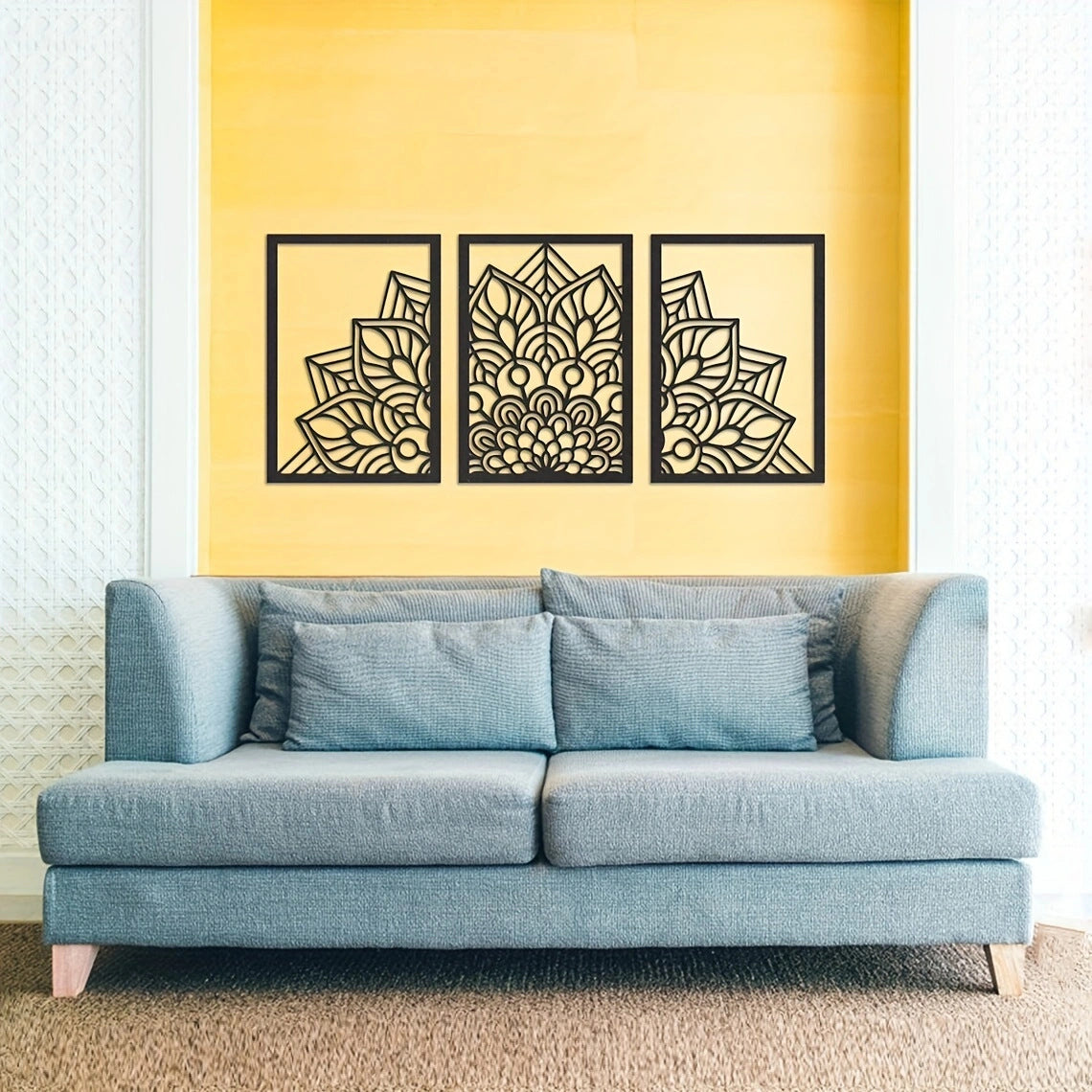 Metal Wall Art Three-Panel Floral Home Decor Statement