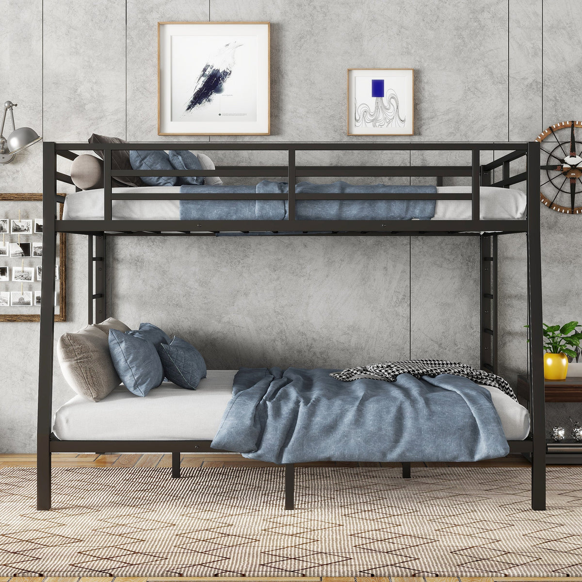 Full XL over Queen Metal Bunk Bed for Teens & Adults