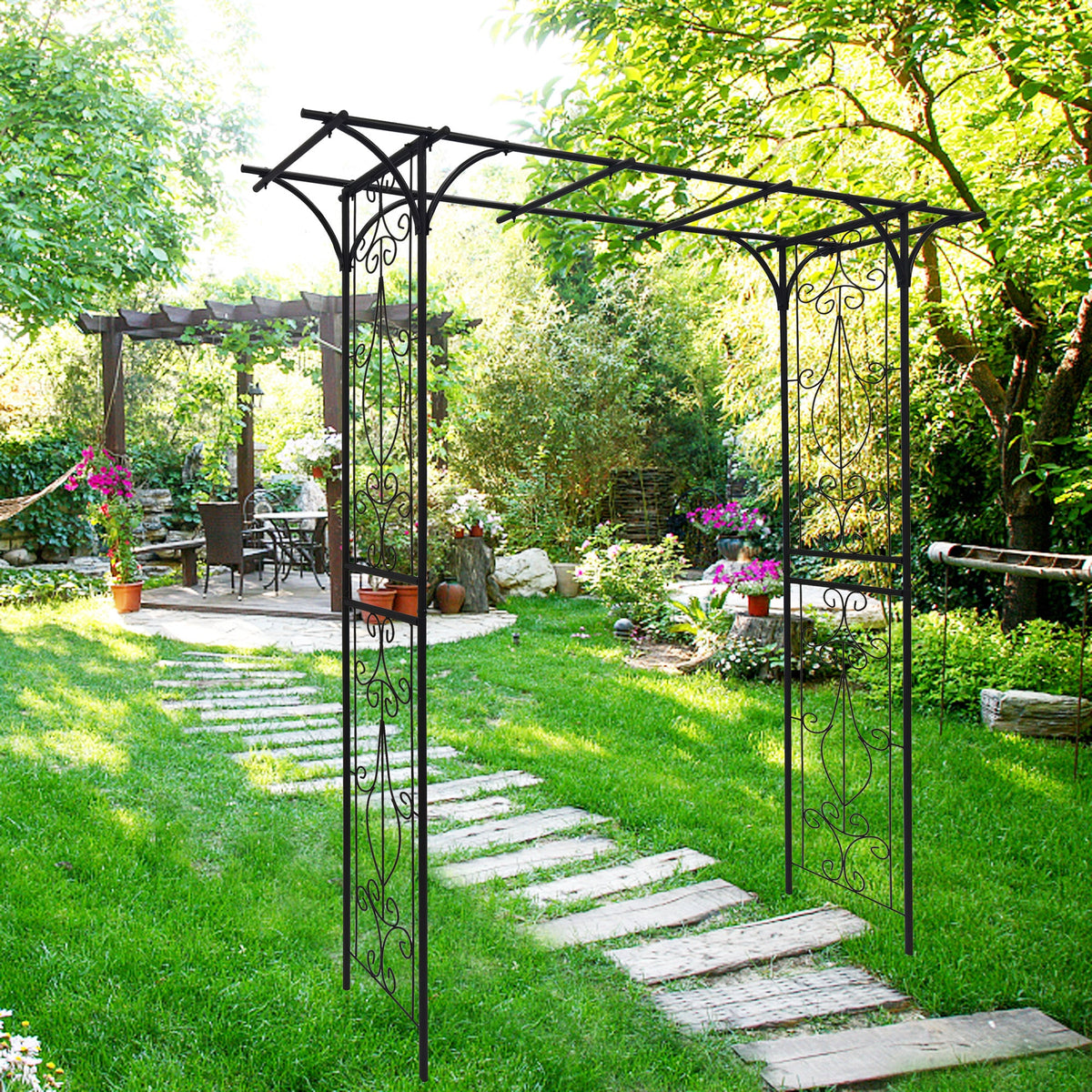 Black Metal Garden Arch for Climbing Roses and Vines