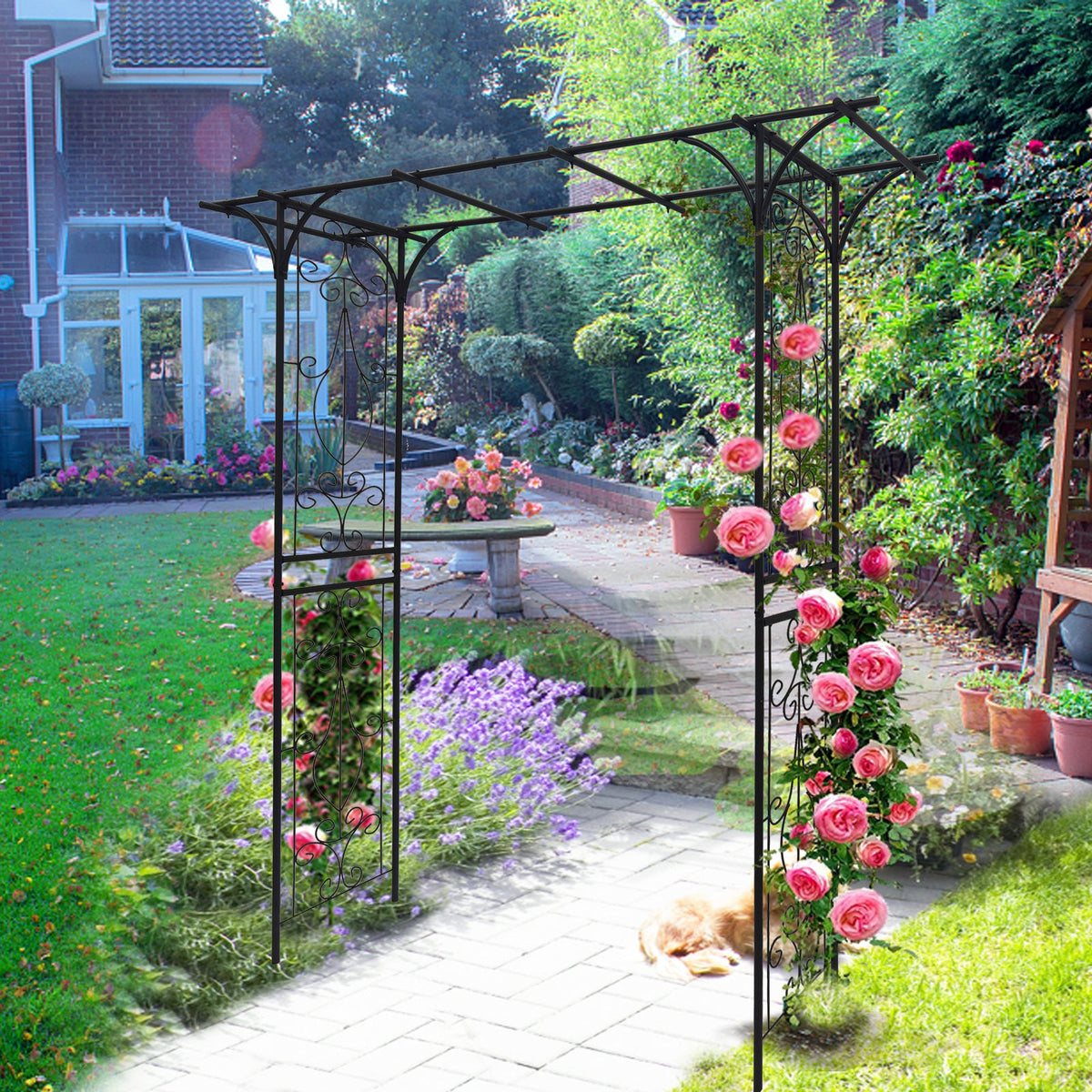 Black Metal Garden Arch for Climbing Roses and Vines