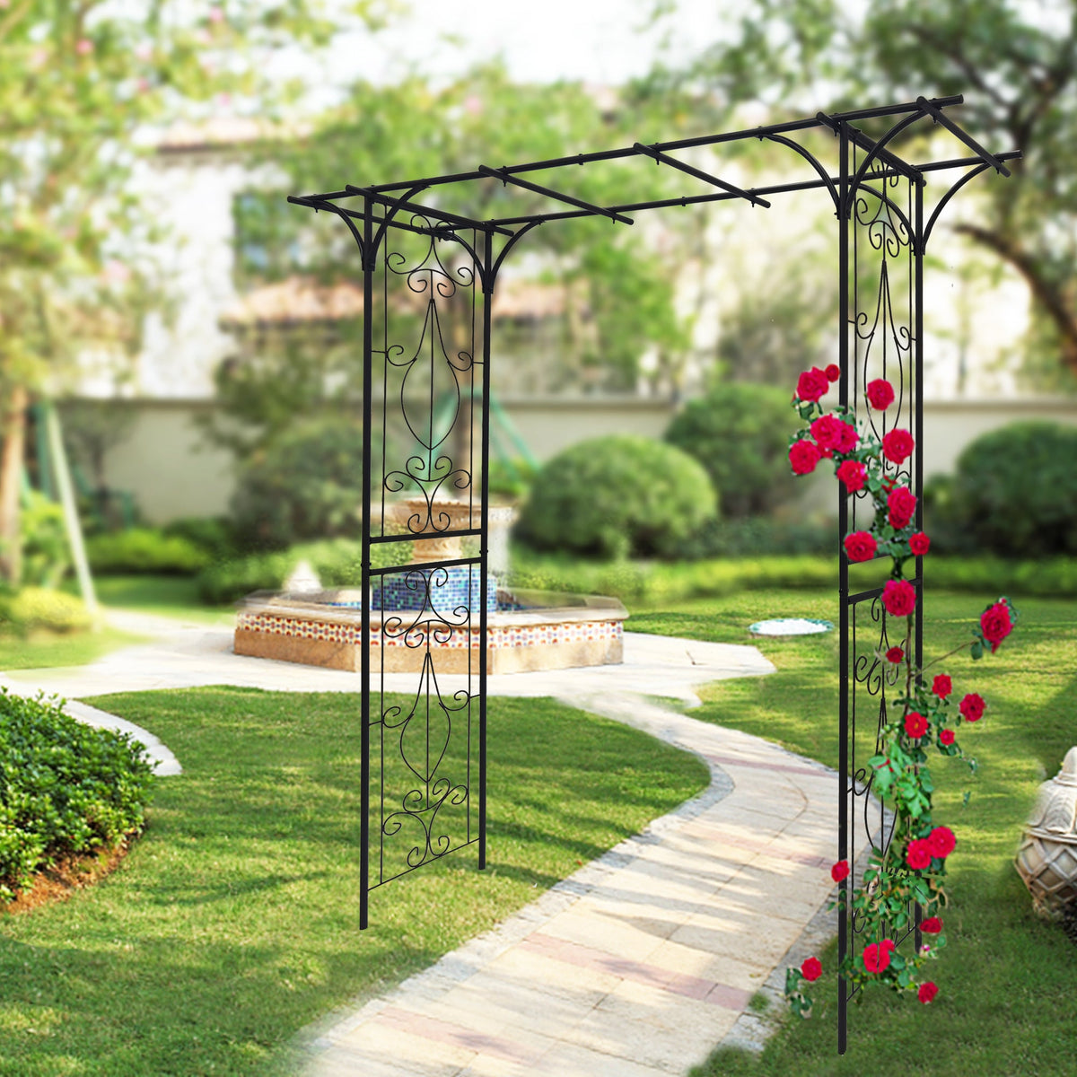 Black Metal Garden Arch for Climbing Roses and Vines
