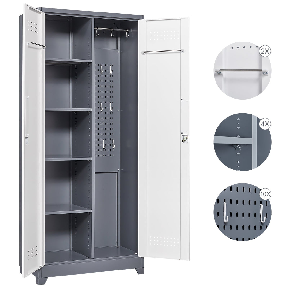 Lockable Metal Cleaning Cabinet with Broom Organizer