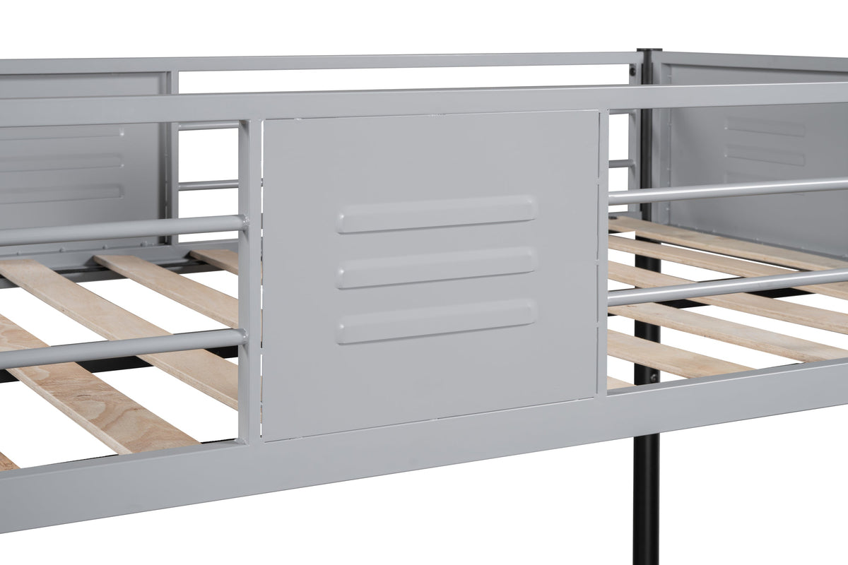 Metal Twin-Over-Twin Bunk Bed with Guardrails & Ladder