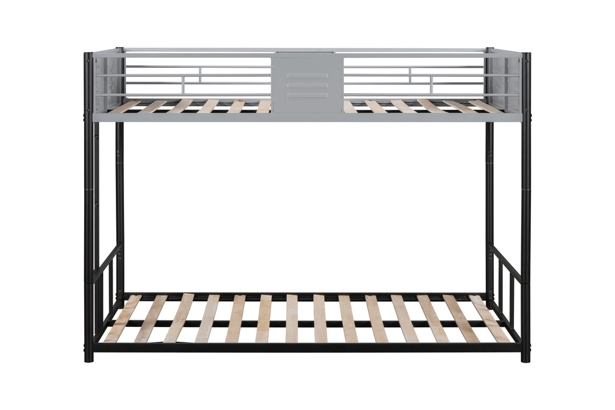 Metal Twin-Over-Twin Bunk Bed with Guardrails & Ladder