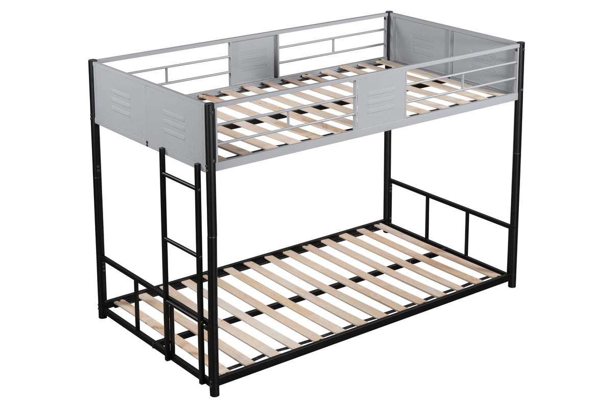 Metal Twin-Over-Twin Bunk Bed with Guardrails & Ladder