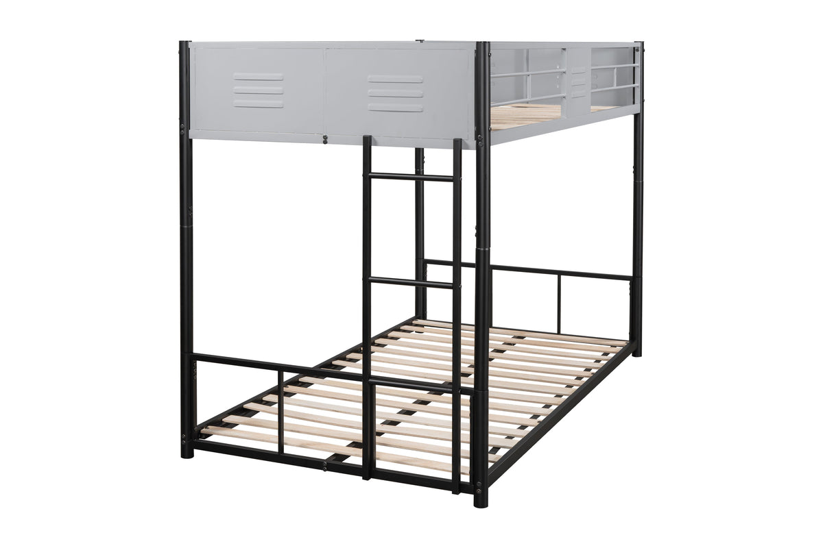Metal Twin-Over-Twin Bunk Bed with Guardrails & Ladder
