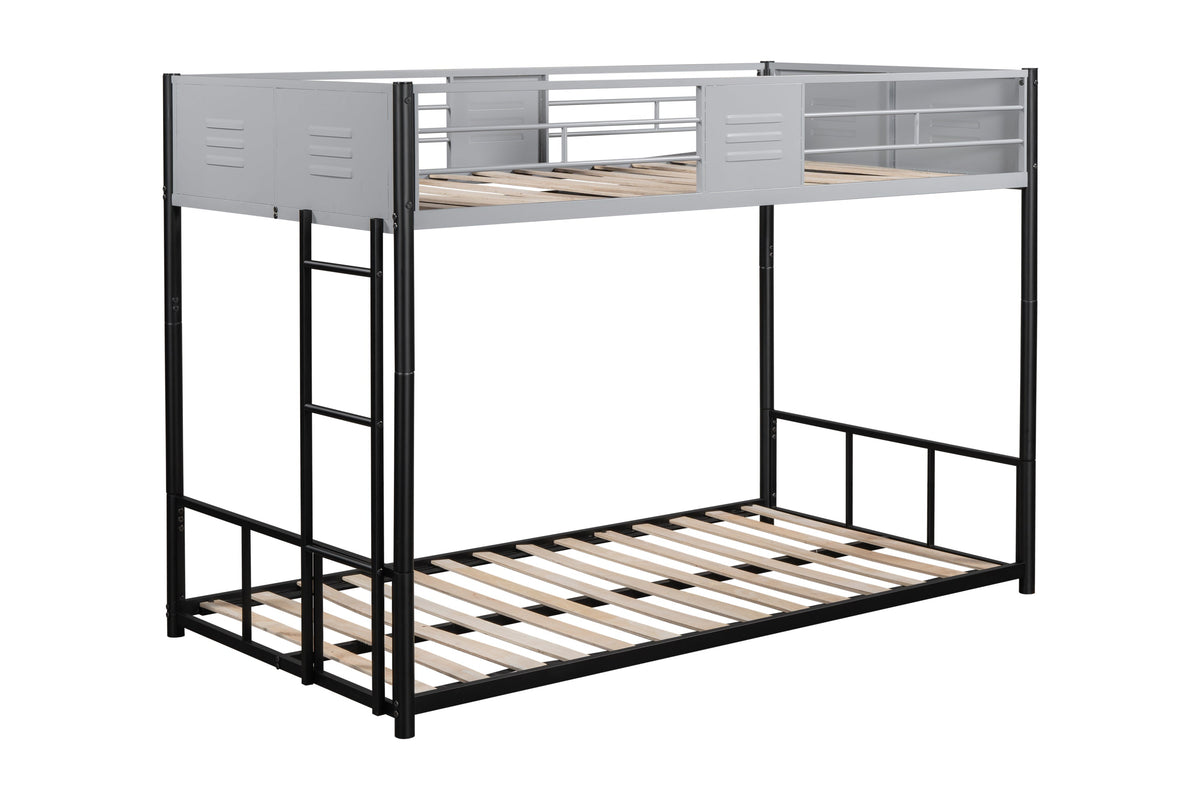Metal Twin-Over-Twin Bunk Bed with Guardrails & Ladder