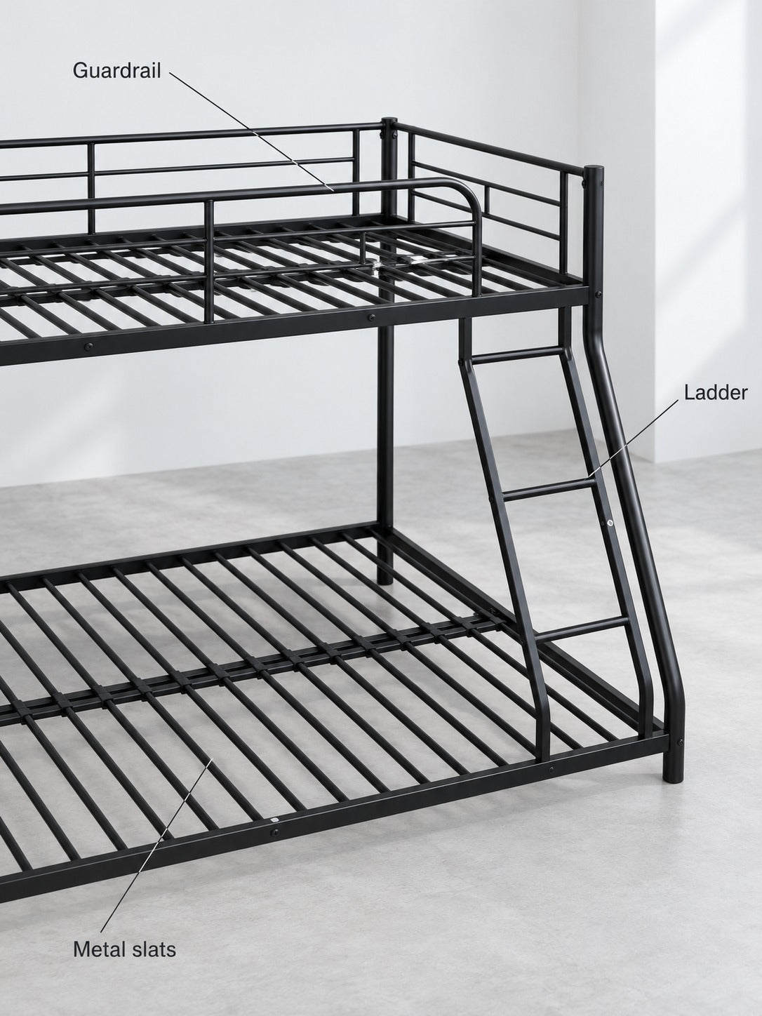 Metal Twin Over Full Bunk Bed with Safety Guardrail