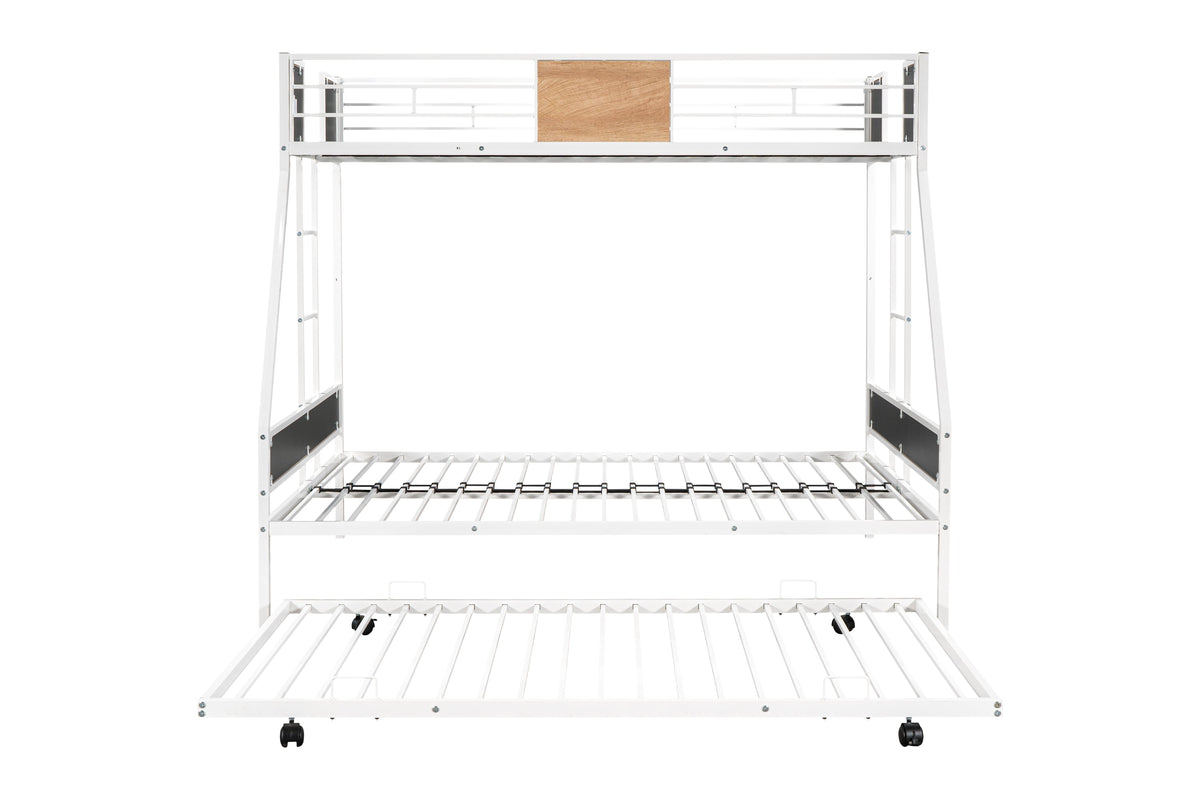 Twin Over Full Metal Bunk Bed with Trundle for Kids