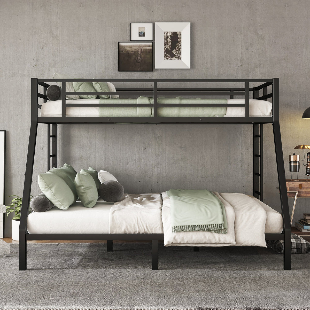Metal Bunk Bed: Twin XL Over Queen for Shared Rooms