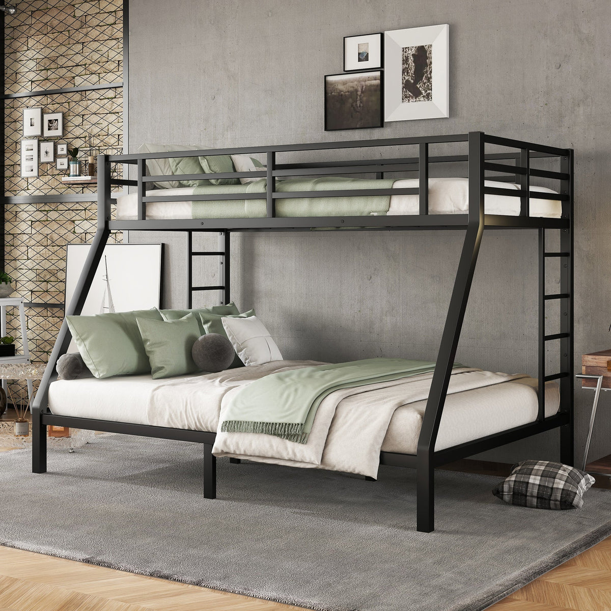 Metal Bunk Bed: Twin XL Over Queen for Shared Rooms