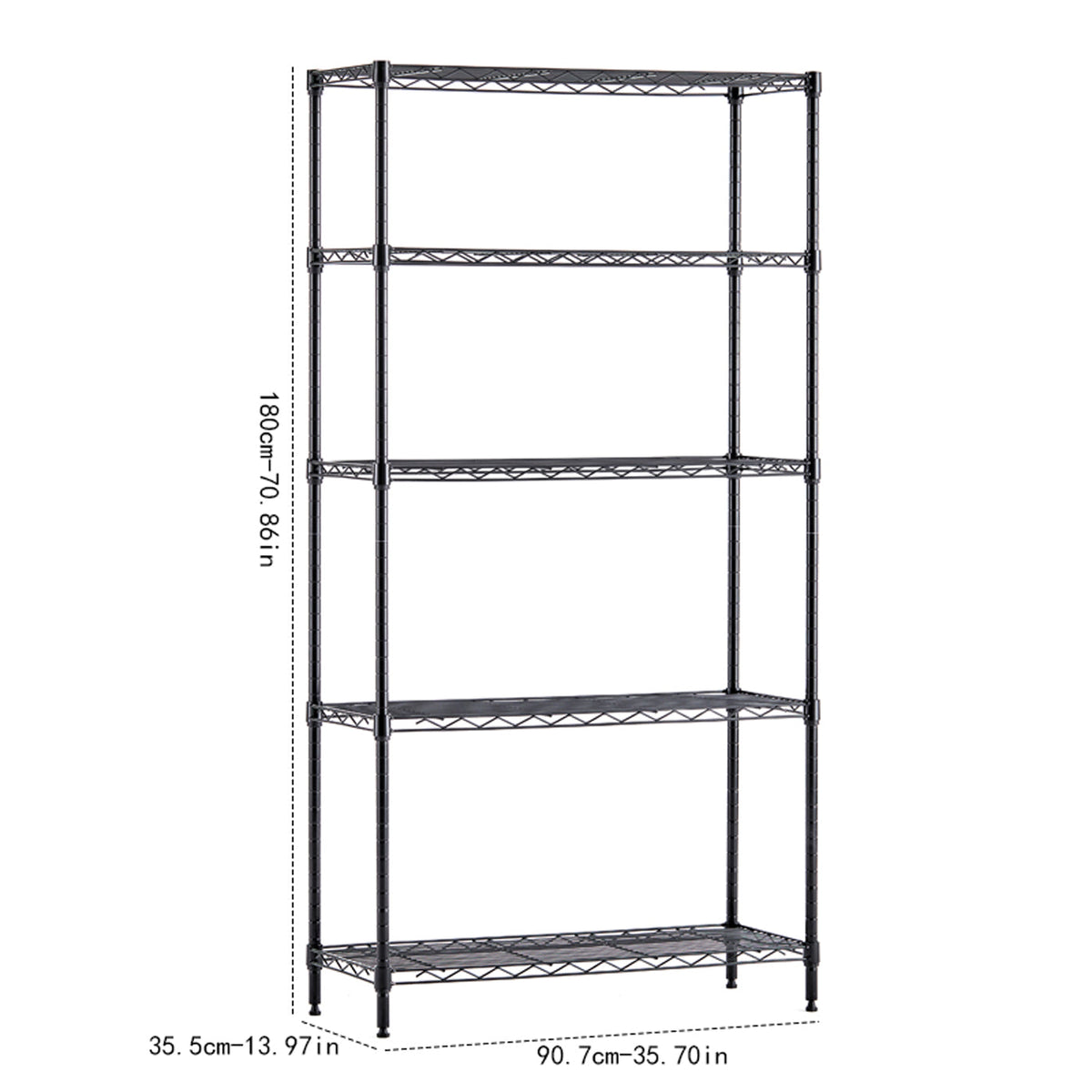 Adjustable 5-Tier Metal Storage Rack, 200 lb Per Shelf