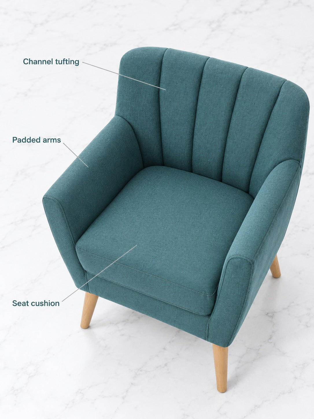 Mid-Century Modern Accent Chair, Dark Teal Tufted Back