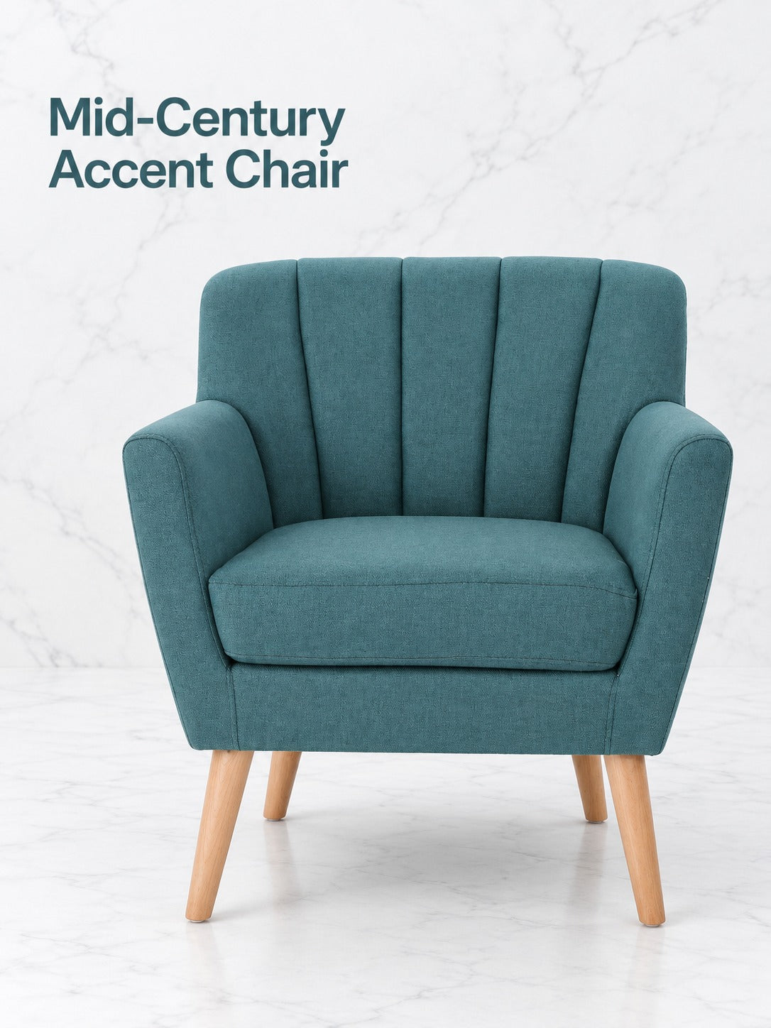 Mid-Century Modern Accent Chair, Dark Teal Tufted Back
